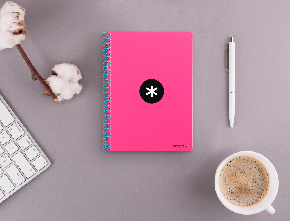 CUADERNO ESPIRAL ANTARTIK A5 TAPA DURA 80H 100 G CUADRO 5MM CON MARGEN COLOR ROSA FLUOR