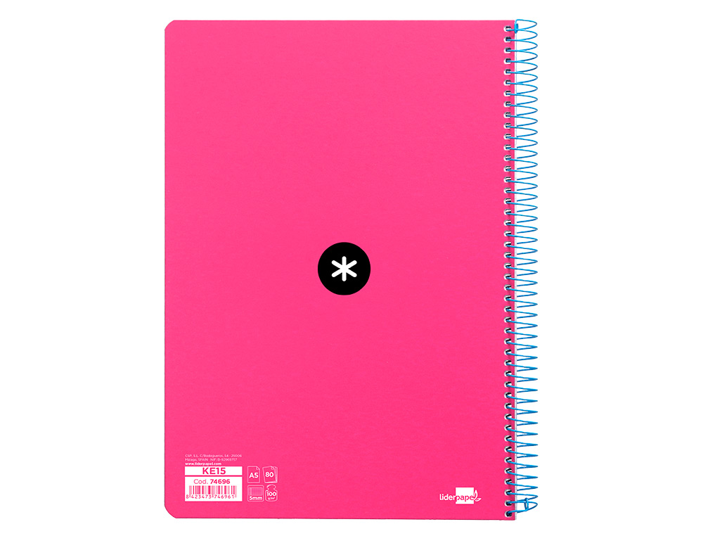 CUADERNO ESPIRAL ANTARTIK A5 TAPA DURA 80H 100 G CUADRO 5MM CON MARGEN COLOR ROSA FLUOR